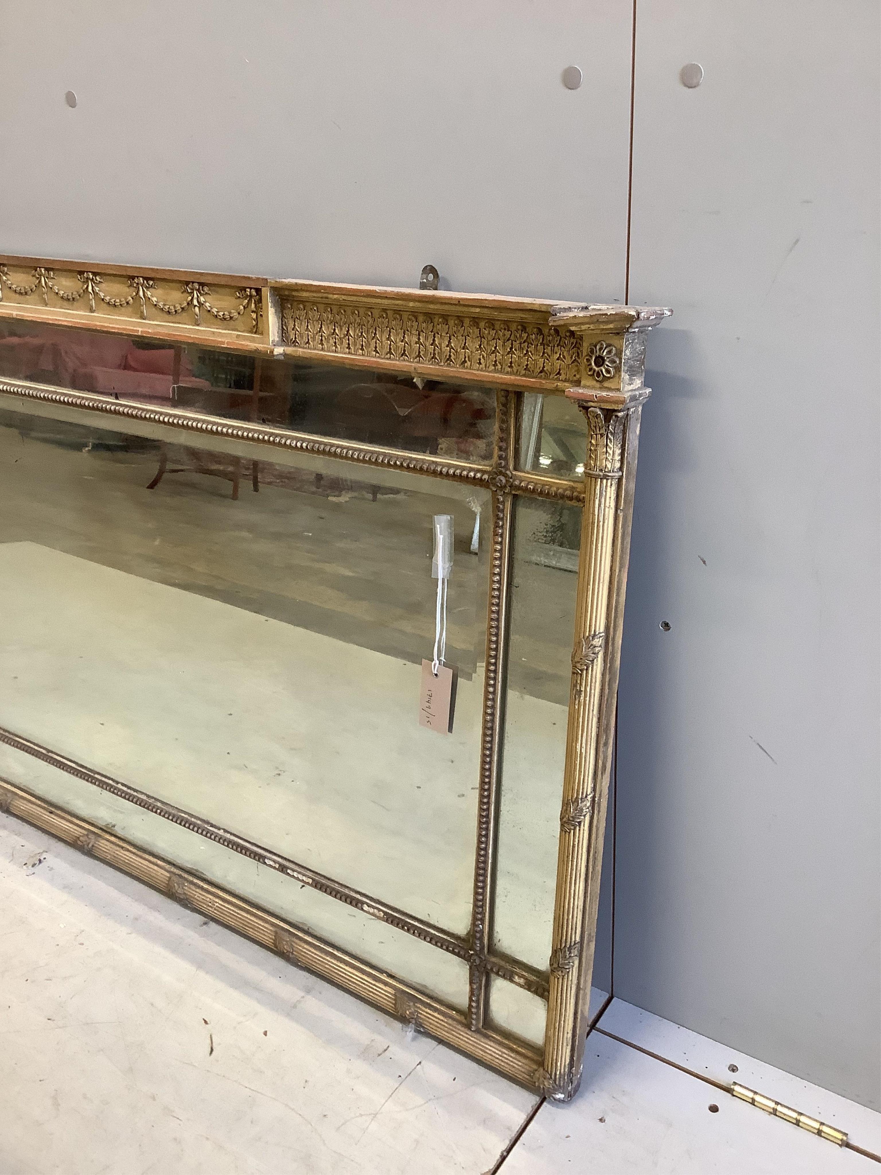 A Regency giltwood and composition overmantel mirror, width 126cm, height 75cm. Condition - poor, in need of restoration